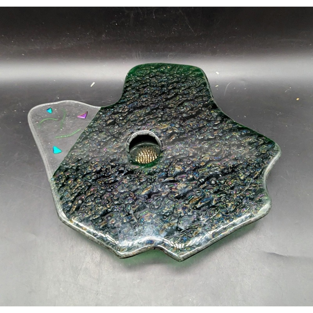 Laughing Glass Studio 12"X10" Dichroic Art Glass Freeform Vase Ikebana Frog Pin